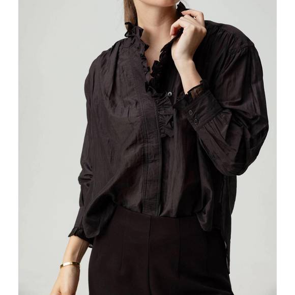 NEW SUNDAYS prim ruffle placket shirt in black